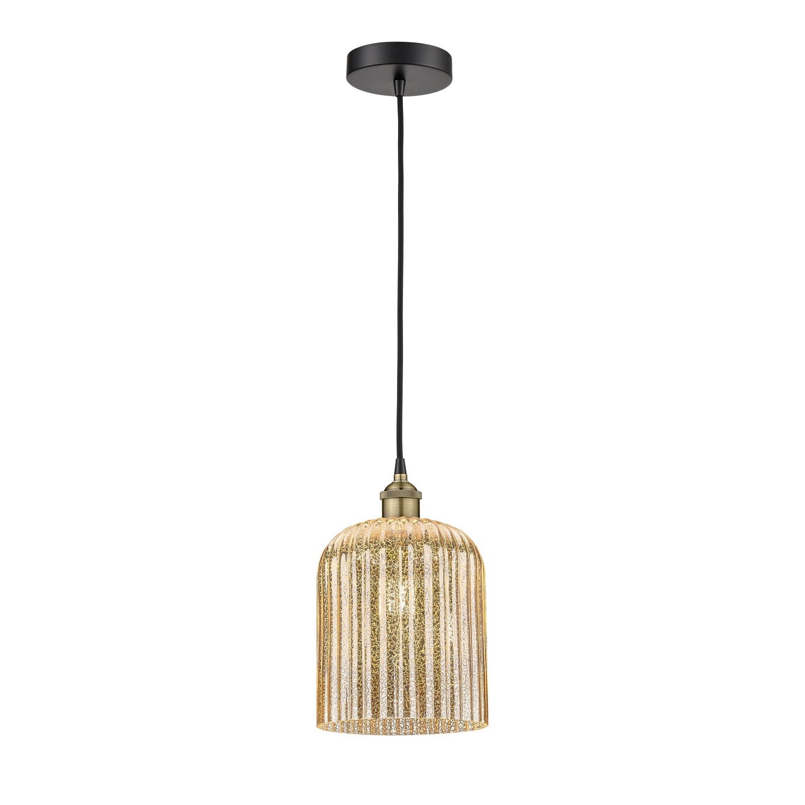 Innovations Bridal Veil 5in 1-Light Mini Pendant | Industrial Black Antique Brass Steel and Mercury Ribbed Glass | Kitchen | Model 616-1P-BAB-G559-8ME
