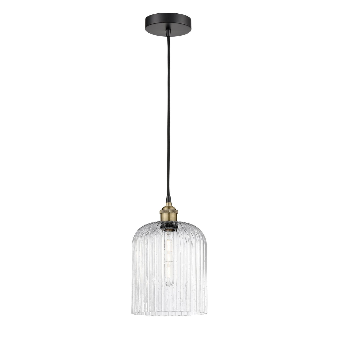 Innovations Bridal Veil 5in 1-Light Mini Pendant | Industrial Black Antique Brass Steel and Seedy Ribbed Glass | Kitchen | Model 616-1P-BAB-G559-8SDY