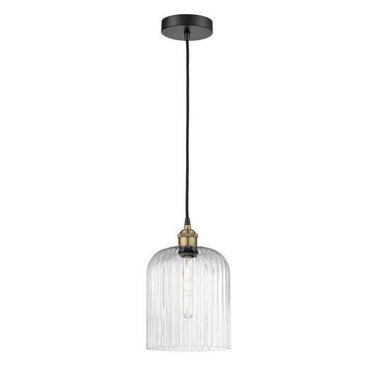 Innovations Bridal Veil 5in 1-Light Mini Pendant | Industrial Black Antique Brass Steel and Seedy Ribbed Glass | Kitchen | Model 616-1P-BAB-G559-8SDY