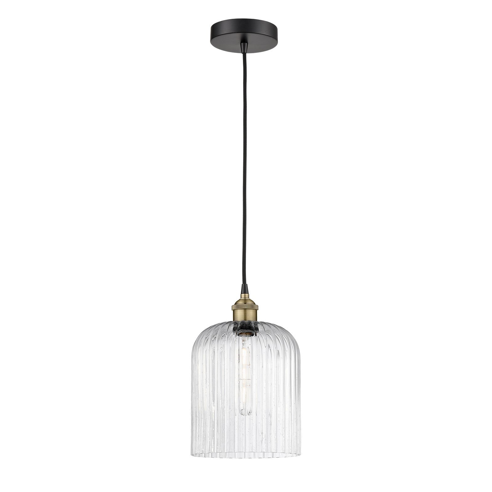 Innovations Bridal Veil 5in 1-Light Mini Pendant | Industrial Black Antique Brass Steel and Seedy Ribbed Glass | Kitchen | Model 616-1P-BAB-G559-8SDY