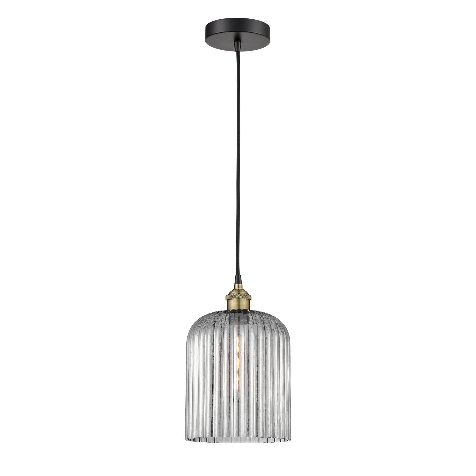 Innovations Bridal Veil 5in 1-Light Mini Pendant | Industrial Black Antique Brass Steel and Light Smoke Ribbed Glass | Kitchen | Model 616-1P-BAB-G559-8SM
