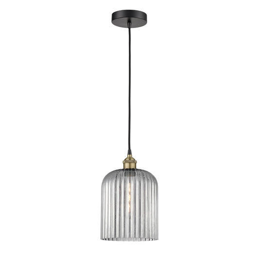 Innovations Bridal Veil 5in 1-Light Mini Pendant | Industrial Black Antique Brass Steel and Light Smoke Ribbed Glass | Kitchen | Model 616-1P-BAB-G559-8SM