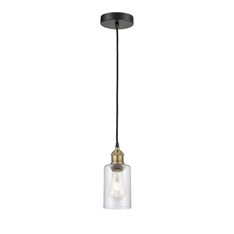 Innovations Clymer 1Lt 4" Cord Mini Pendant, Black Brass/Seedy