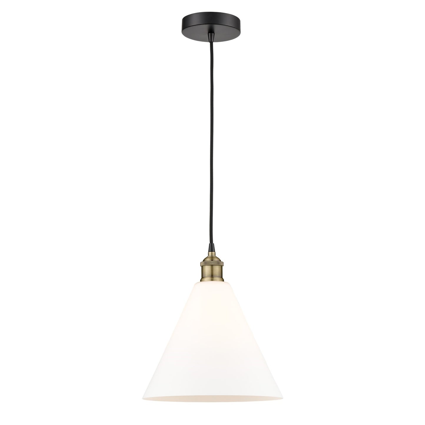 Innovations Berkshire 12in 1-Light Mini Pendant | Industrial Black Antique Brass Steel and Matte White Glass | Kitchen | Model 616-1P-BAB-GBC-121-LED