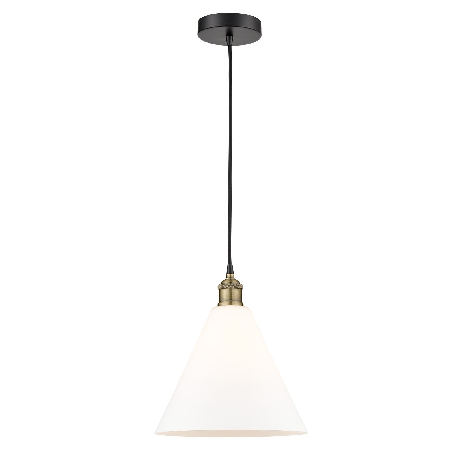 Innovations Berkshire 12in 1-Light Mini Pendant | Industrial Black Antique Brass Steel and Matte White Glass | Kitchen | Model 616-1P-BAB-GBC-121-LED