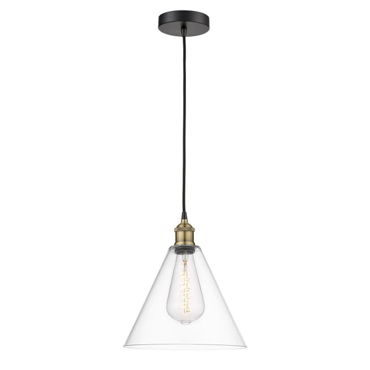 Innovations Berkshire 12in 1-Light Mini Pendant | Industrial Black Antique Brass and Clear Glass | Kitchen Island & Dining | Model 616-1P-BAB-GBC-122-LED