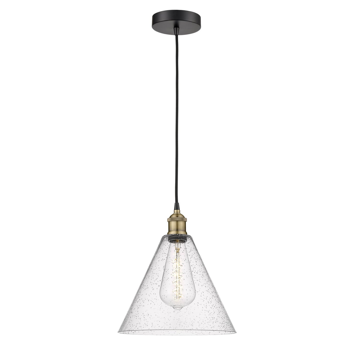 Innovations Berkshire Glass 12in 1-Light Mini Pendant | Industrial Black Antique Brass and Seedy Glass | Kitchen Island & | Model 616-1P-BAB-GBC-124-LED