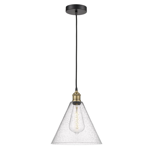 Innovations Berkshire Glass 12in 1-Light Mini Pendant | Industrial Black Antique Brass and Seedy Glass | Kitchen Island & | Model 616-1P-BAB-GBC-124-LED
