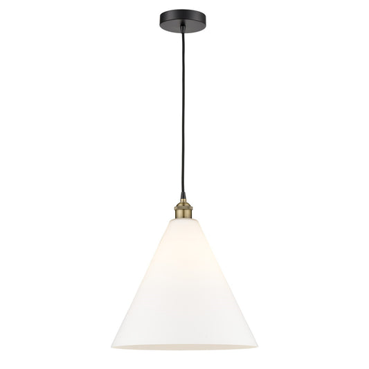Innovations Berkshire Glass 16in 1-Light Pendant | Industrial Black Antique Brass Steel and Matte White Glass | Kitchen | Model 616-1P-BAB-GBC-161-LED
