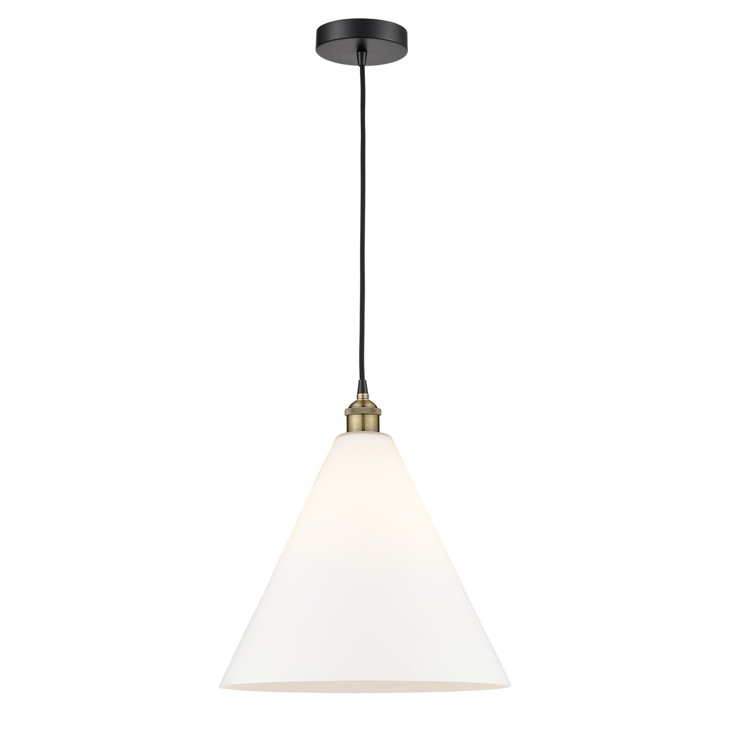 Innovations Berkshire Glass 16in 1-Light Pendant | Industrial Black Antique Brass Steel and Matte White Glass | Kitchen | Model 616-1P-BAB-GBC-161-LED