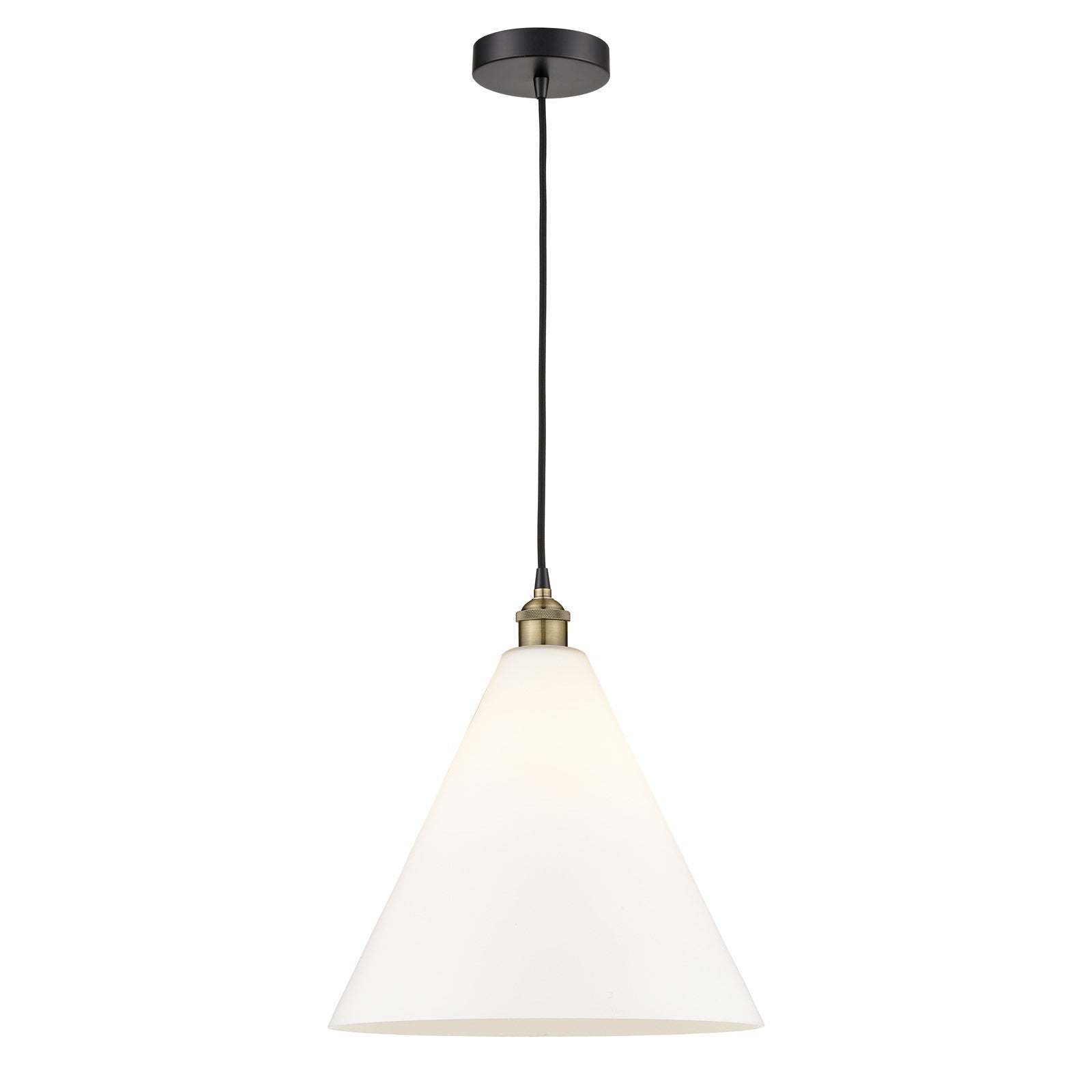 Innovations Berkshire Glass 16in 1-Light Pendant | Industrial Black Antique Brass Steel and Matte White Glass | Kitchen | Model 616-1P-BAB-GBC-161-LED