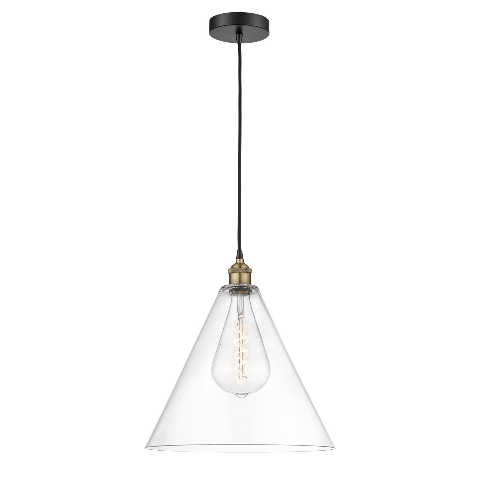 Innovations Berkshire Glass 16in 1-Light Pendant | Industrial Black Antique Brass Steel and Clear Glass | Kitchen Island & | Model 616-1P-BAB-GBC-162-LED