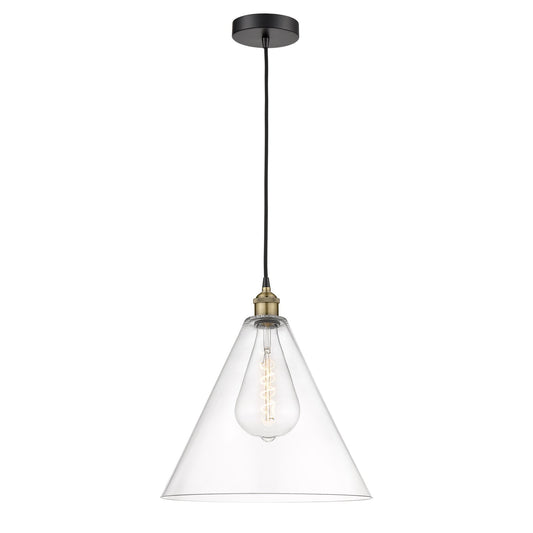 Innovations Berkshire Glass 16in 1-Light Pendant | Industrial Black Antique Brass Steel and Clear Glass | Kitchen Island & | Model 616-1P-BAB-GBC-162-LED