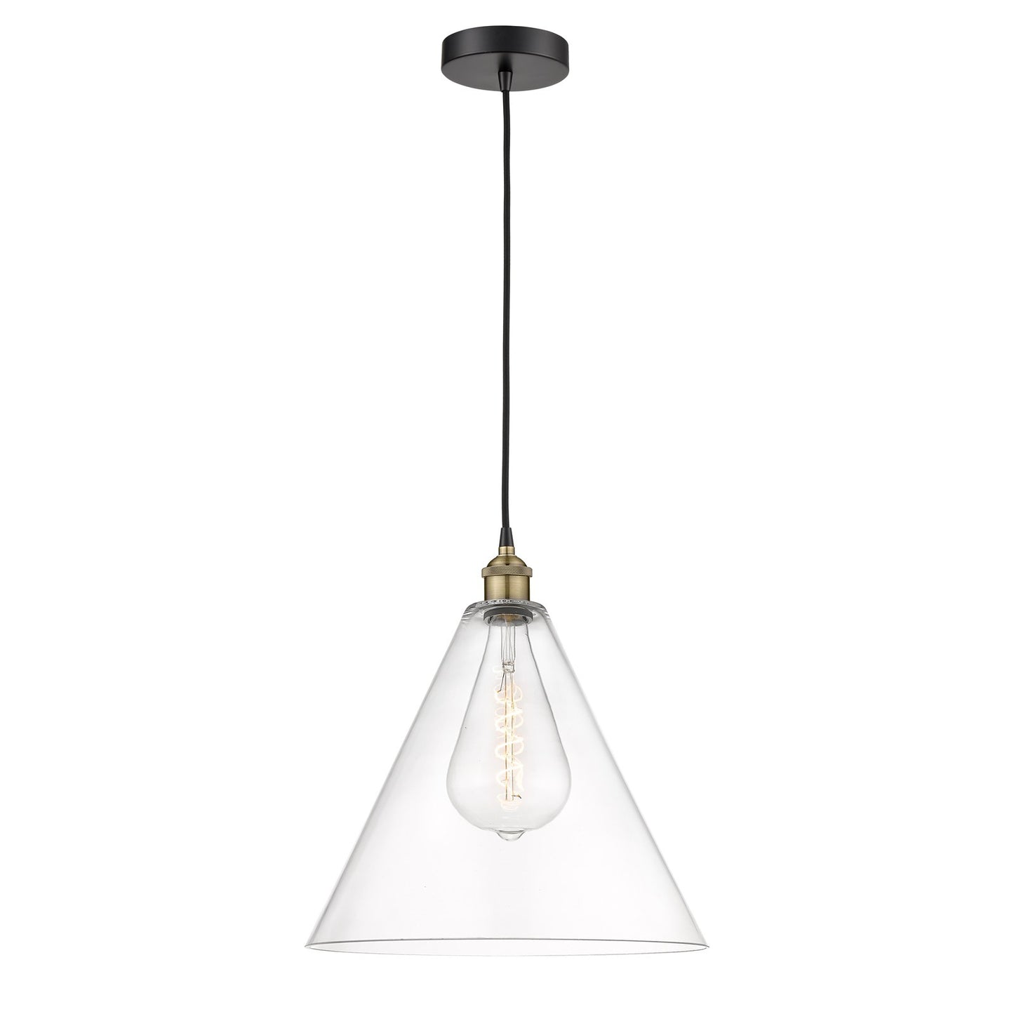 Innovations Berkshire Glass 16in 1-Light Pendant | Industrial Black Antique Brass Steel and Clear Glass | Kitchen Island & | Model 616-1P-BAB-GBC-162-LED