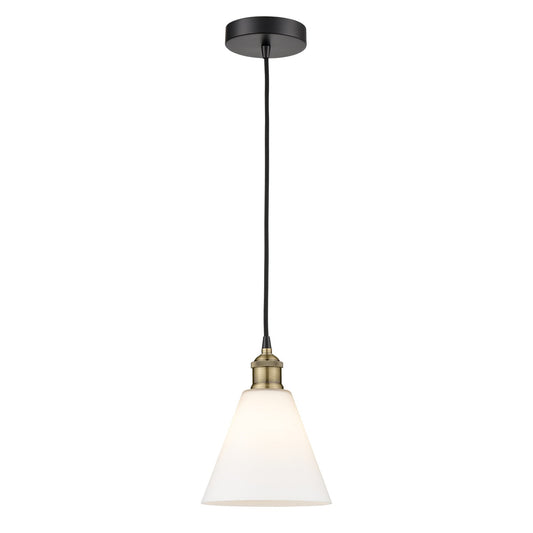 Innovations Berkshire 8in 1-Light Mini Pendant | Industrial Black Antique Brass and Matte White Glass | Kitchen Island & | Model 616-1P-BAB-GBC-81-LED