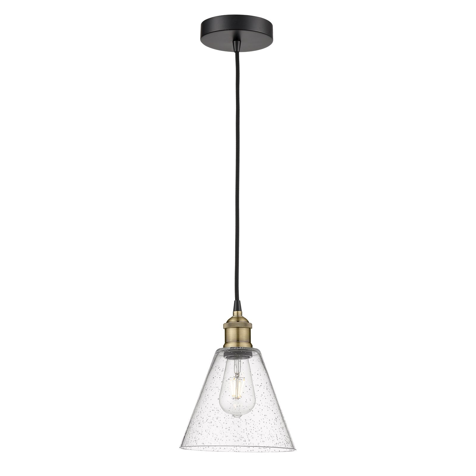 Innovations Berkshire Glass 8in 1-Light Mini Pendant | Industrial Black Antique Brass and Seedy Glass | Kitchen Island | 8 x | Model 616-1P-BAB-GBC-84-LED