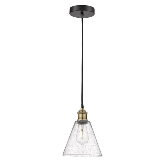 Innovations Berkshire Glass 8in 1-Light Mini Pendant | Industrial Black Antique Brass and Seedy Glass | Kitchen Island | 8 x | Model 616-1P-BAB-GBC-84-LED