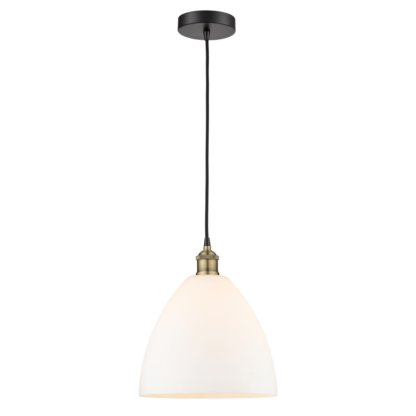 Innovations Bristol 12in 1-Light Mini Pendant | Industrial Black Antique Brass and Matte White Glass | Kitchen Island & | Model 616-1P-BAB-GBD-121-LED