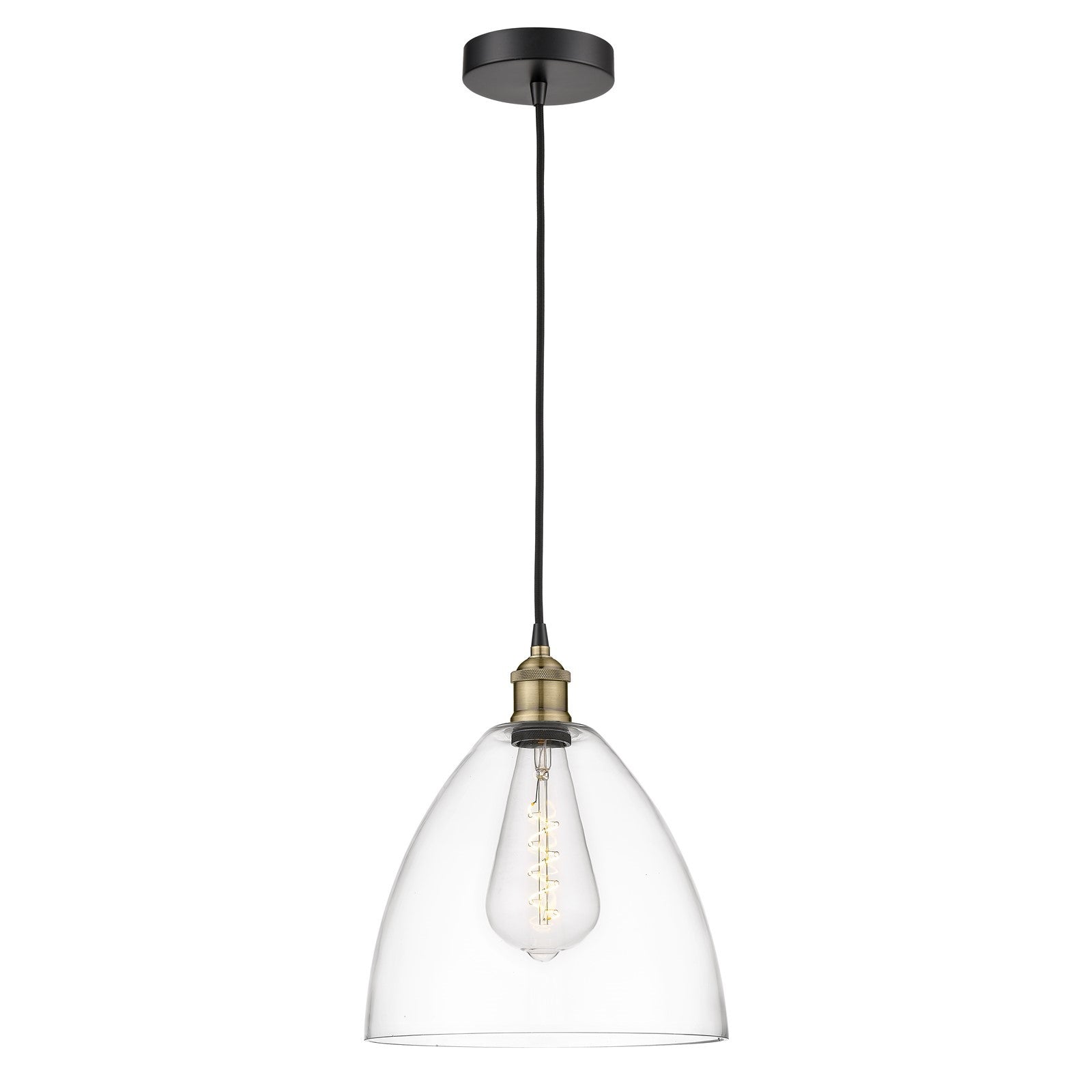 Innovations Bristol 12in 1-Light Mini Pendant | Industrial Black Antique Brass and Clear Glass | Kitchen Island & Dining | Model 616-1P-BAB-GBD-122-LED