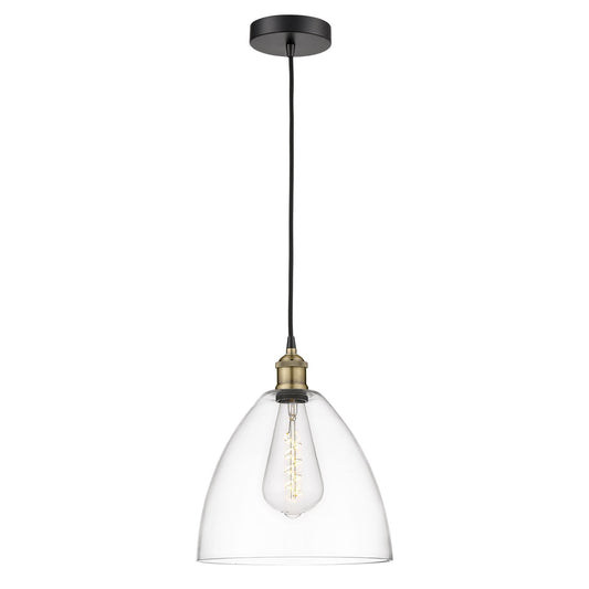 Innovations Bristol 12in 1-Light Mini Pendant | Industrial Black Antique Brass and Clear Glass | Kitchen Island & Dining | Model 616-1P-BAB-GBD-122-LED