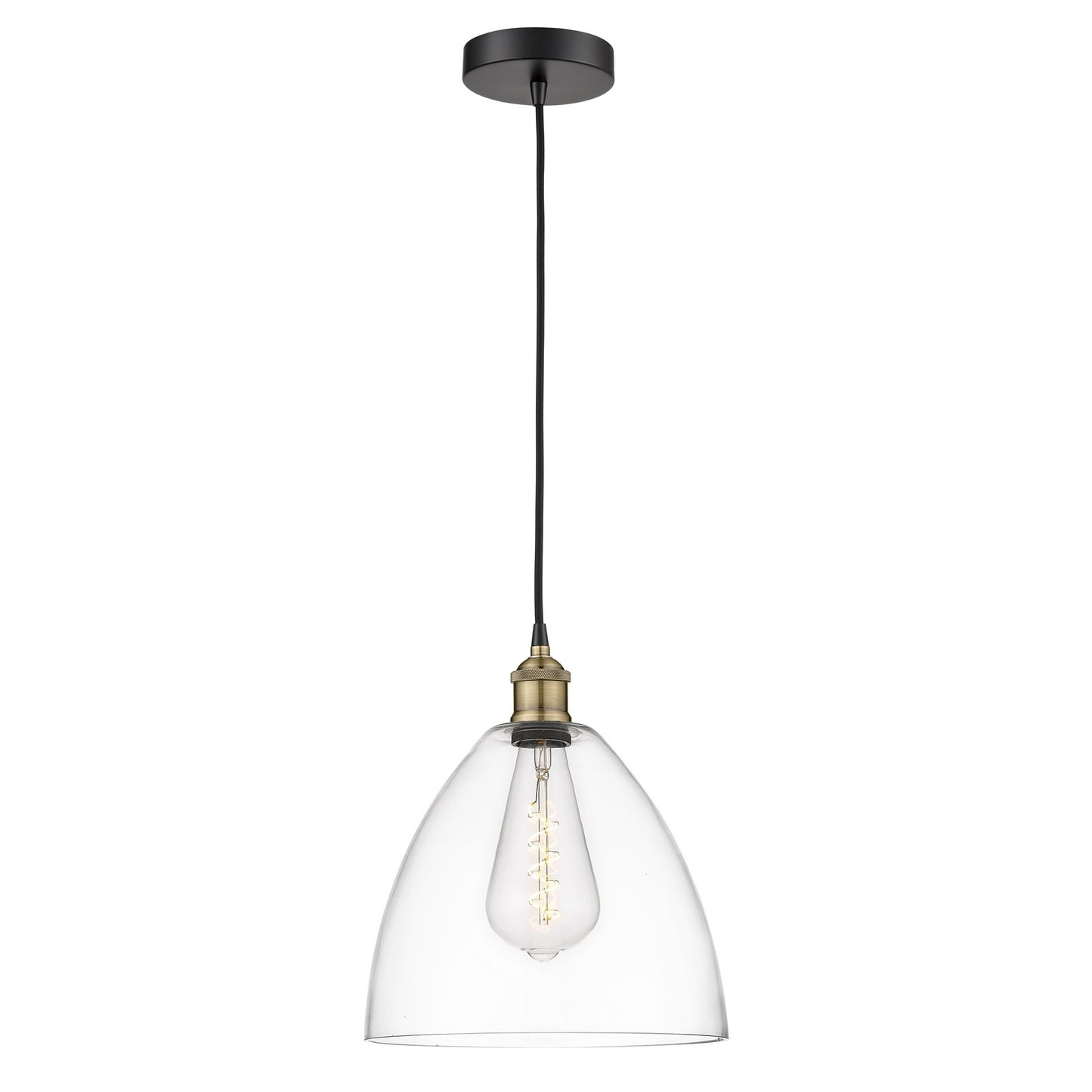 Innovations Bristol 12in 1-Light Mini Pendant | Industrial Black Antique Brass and Clear Glass | Kitchen Island & Dining | Model 616-1P-BAB-GBD-122-LED