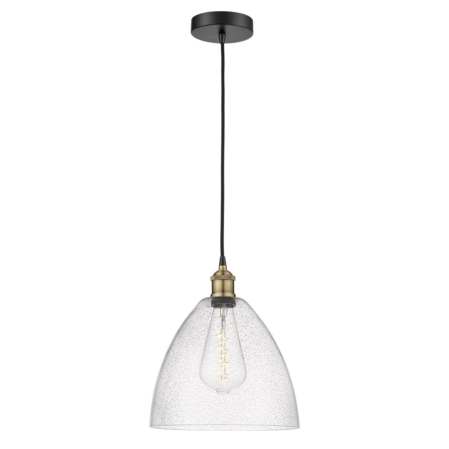 Innovations Bristol 12in 1-Light Mini Pendant | Industrial Black Antique Brass Steel and Seedy Glass | Kitchen Island & | Model 616-1P-BAB-GBD-124-LED