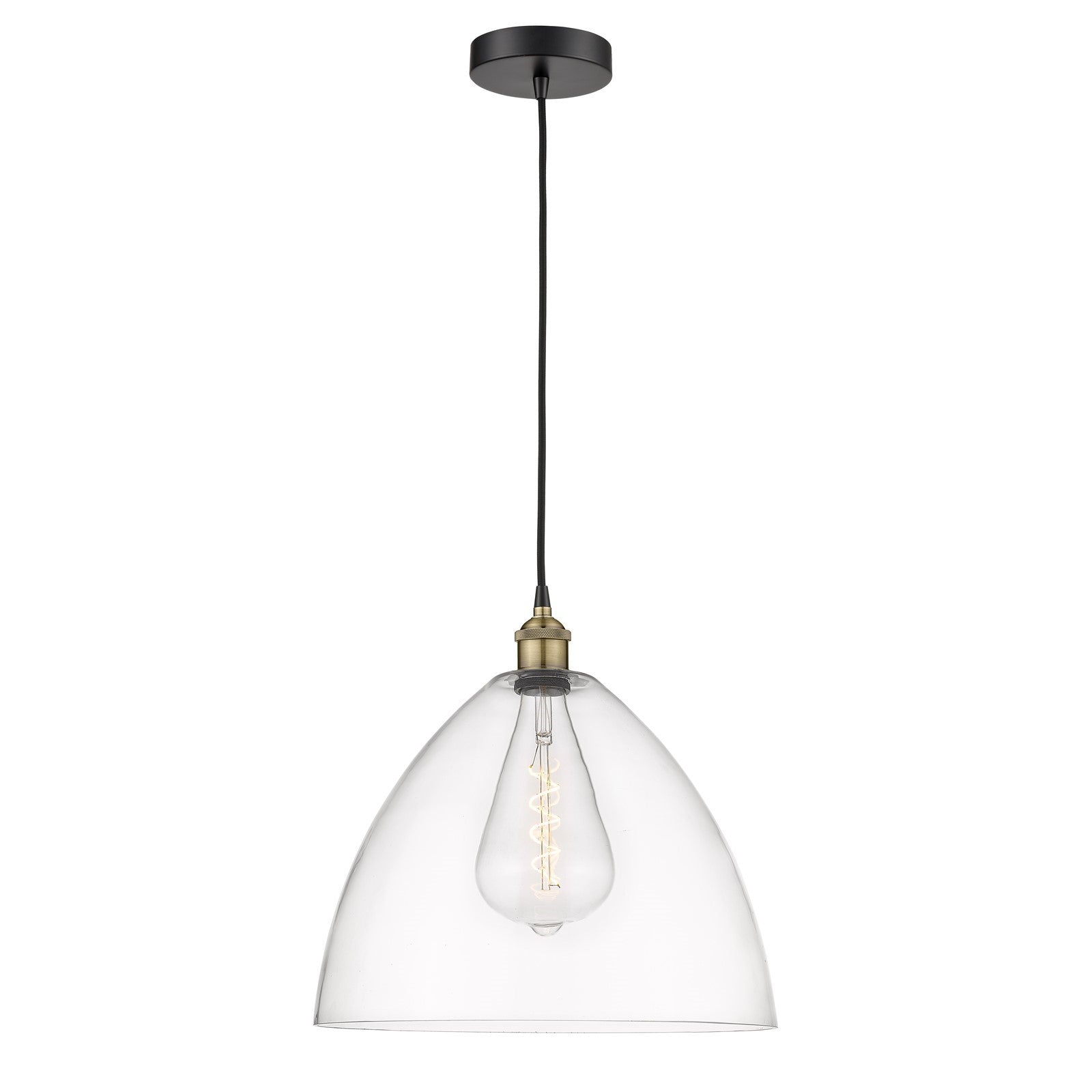 Innovations Bristol 16in 1-Light Pendant | Industrial Black Antique Brass and Clear Glass | Kitchen Island & Dining Room | Model 616-1P-BAB-GBD-162-LED
