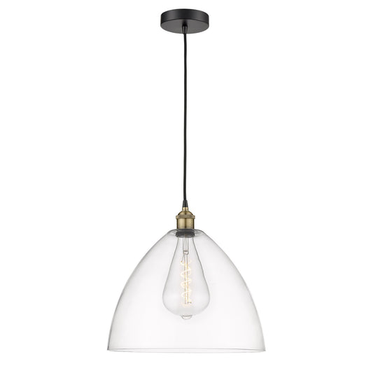 Innovations Bristol 16in 1-Light Pendant | Industrial Black Antique Brass and Clear Glass | Kitchen Island & Dining Room | Model 616-1P-BAB-GBD-162-LED