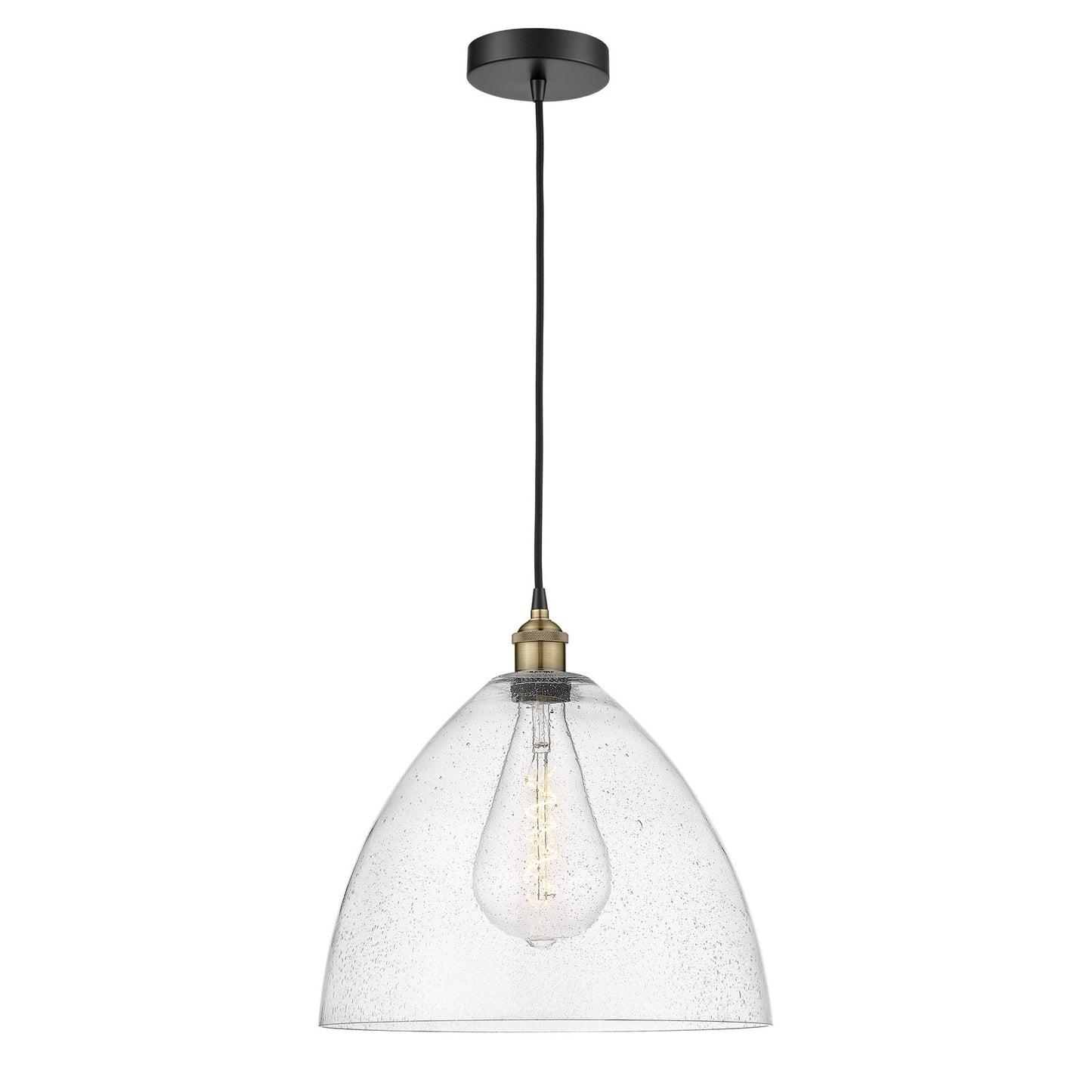 Innovations Bristol 16in 1-Light Pendant | Industrial Black Antique Brass Steel and Seedy Glass | Kitchen Island & Dining | Model 616-1P-BAB-GBD-164-LED