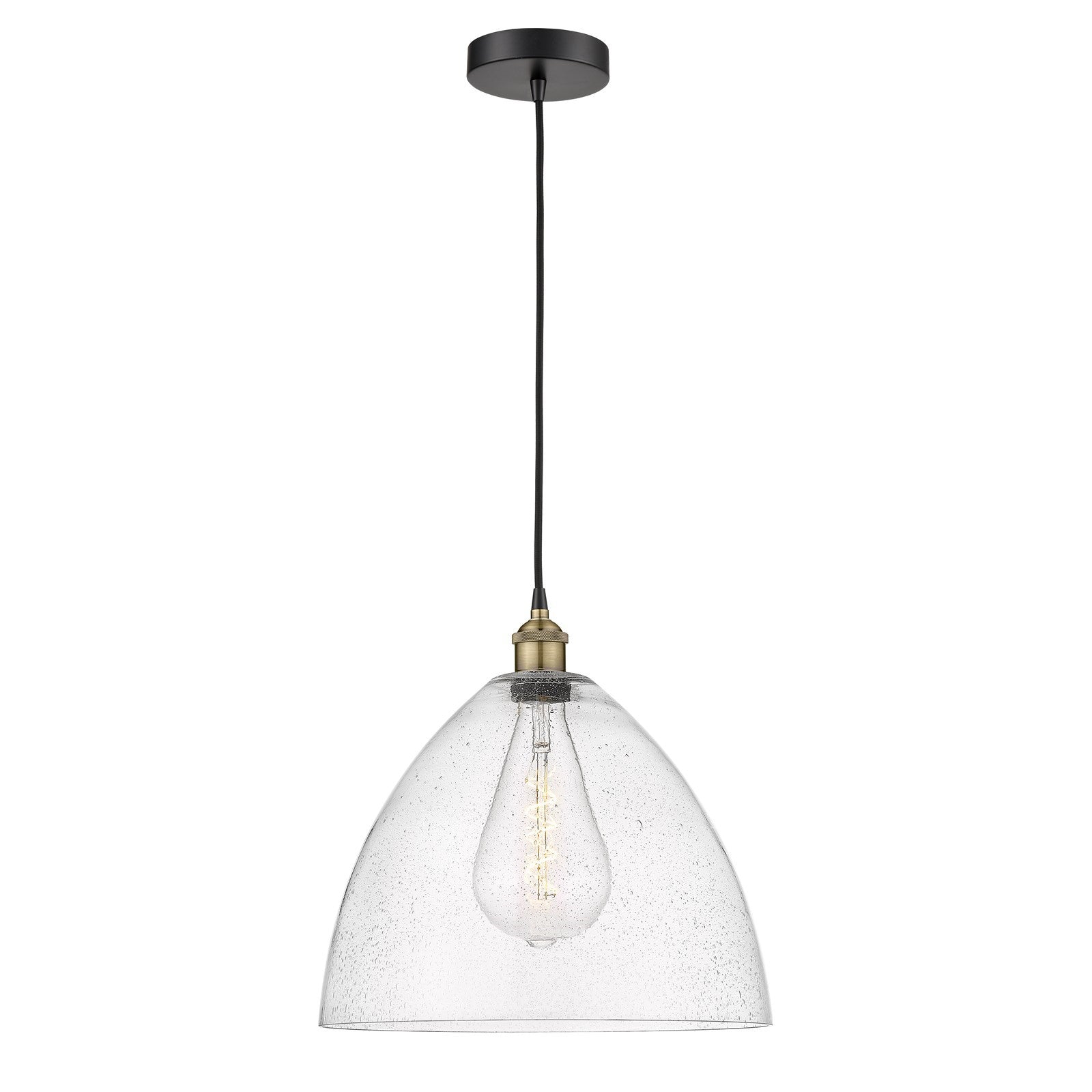 Innovations Bristol 16in 1-Light Pendant | Industrial Black Antique Brass Steel and Seedy Glass | Kitchen Island & Dining | Model 616-1P-BAB-GBD-164-LED