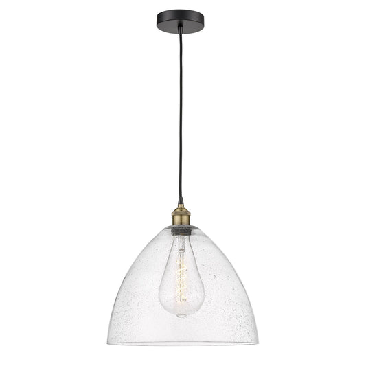 Innovations Bristol 16in 1-Light Pendant | Industrial Black Antique Brass Steel and Seedy Glass | Kitchen Island & Dining | Model 616-1P-BAB-GBD-164-LED