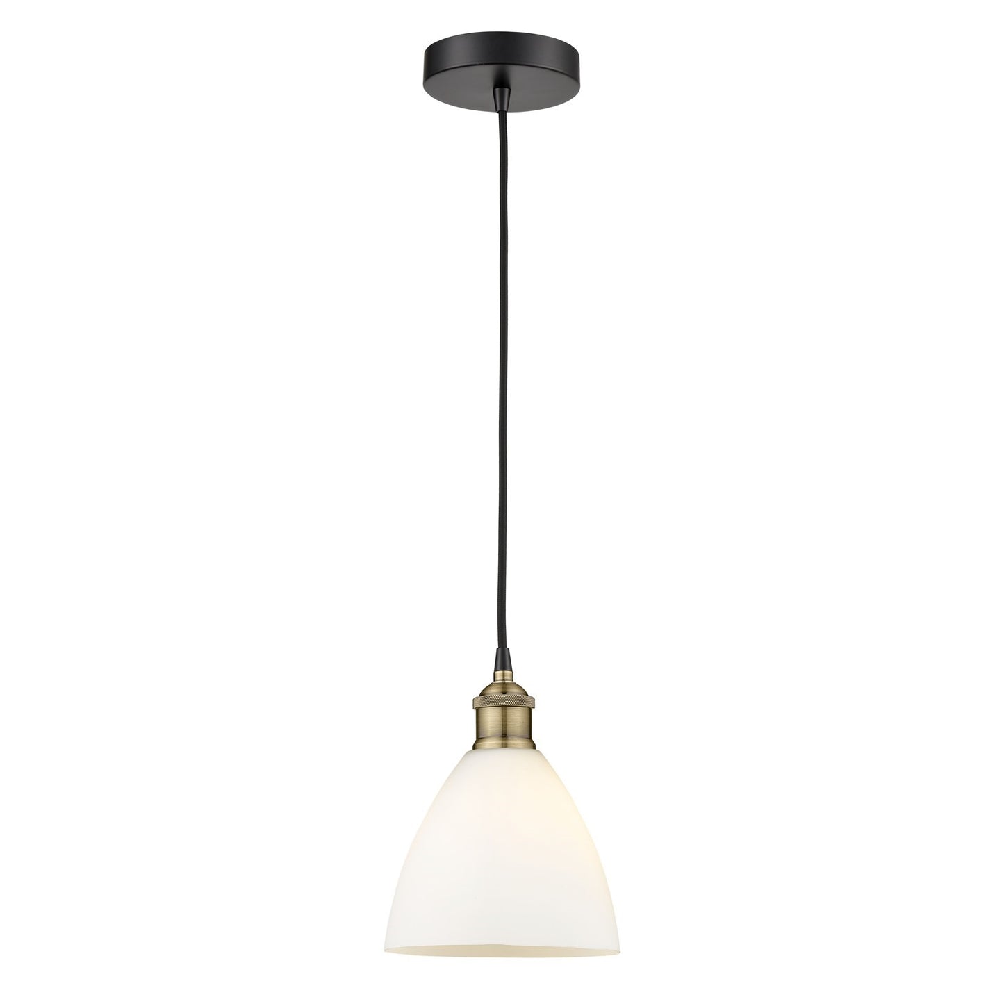 Innovations Bristol 8in 1-Light Mini Pendant | Industrial Black Antique Brass and Matte White Glass | Kitchen Island & | Model 616-1P-BAB-GBD-751-LED