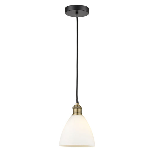 Innovations Bristol 8in 1-Light Mini Pendant | Industrial Black Antique Brass and Matte White Glass | Kitchen Island & | Model 616-1P-BAB-GBD-751-LED