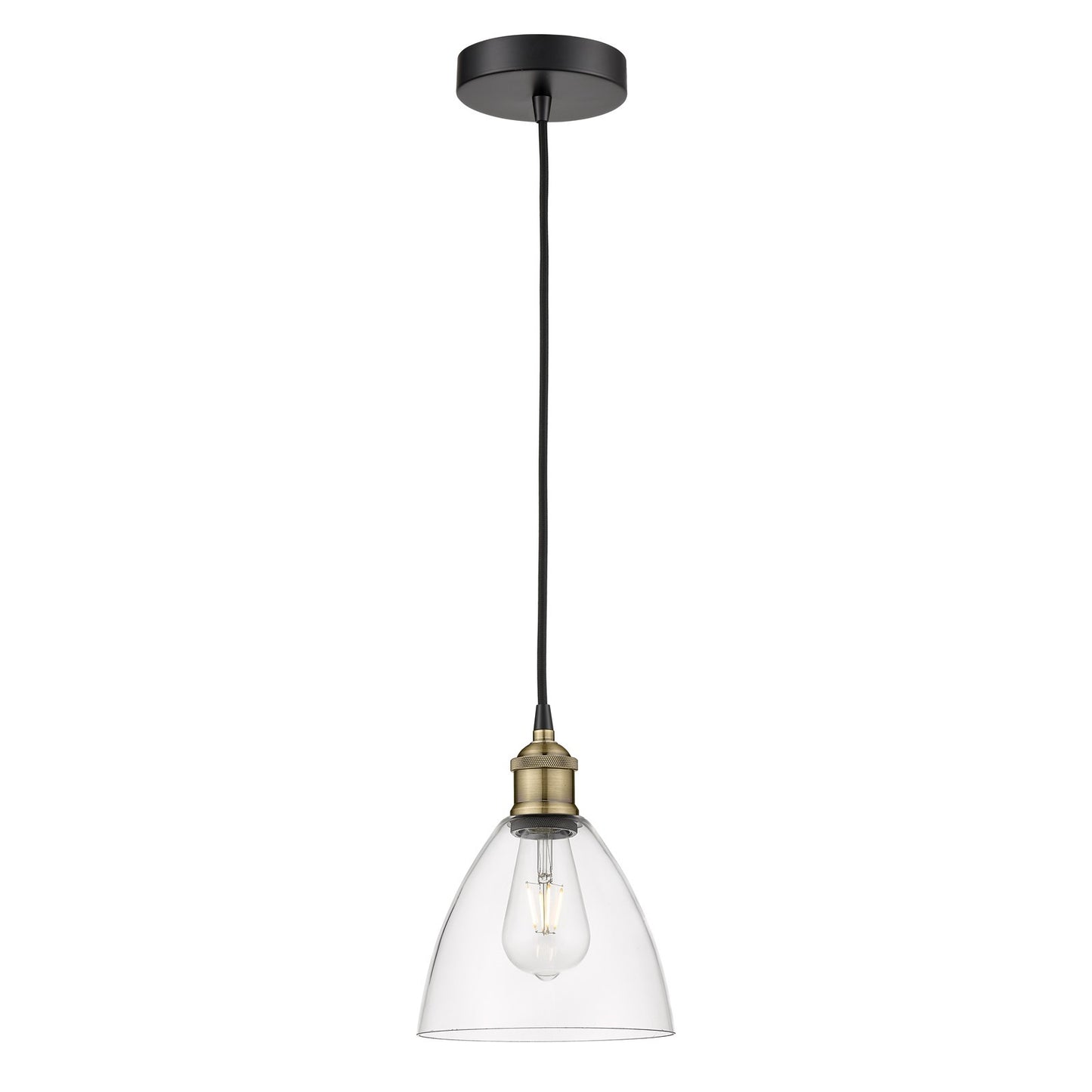 Innovations Bristol 7.5in 1-Light Mini Pendant | Industrial Black Antique Brass Steel and Clear Glass | Kitchen Island & | Model 616-1P-BAB-GBD-752-LED
