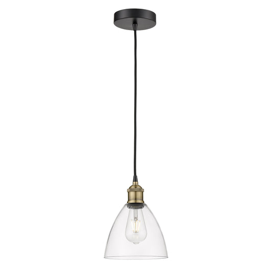 Innovations Bristol 7.5in 1-Light Mini Pendant | Industrial Black Antique Brass Steel and Clear Glass | Kitchen Island & | Model 616-1P-BAB-GBD-752-LED