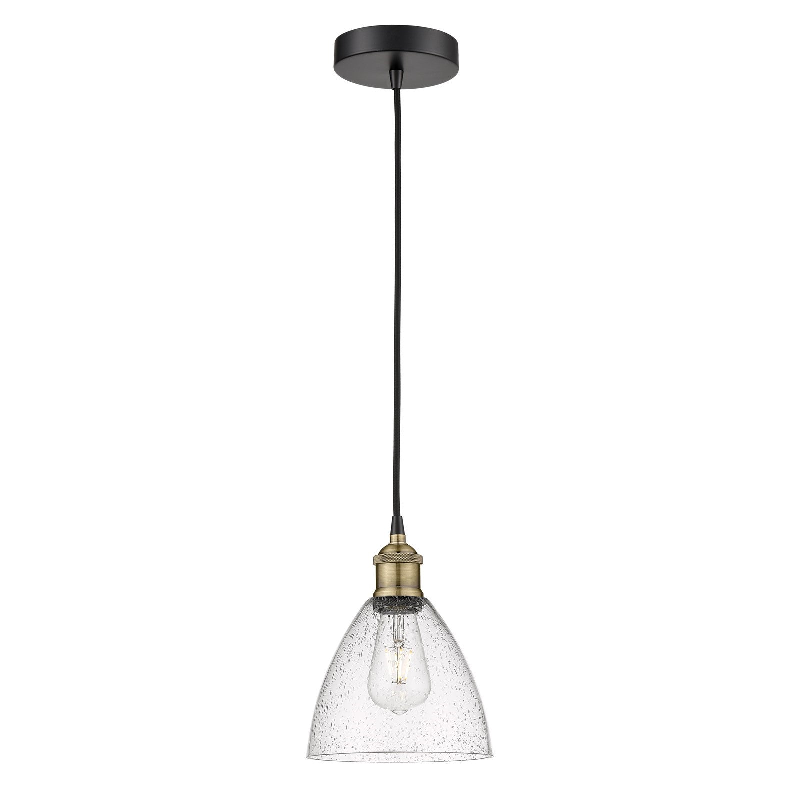 Innovations Bristol 8in 1-Light Mini Pendant | Industrial Black Antique Brass and Seedy Glass | Kitchen Island & Dining | Model 616-1P-BAB-GBD-754-LED