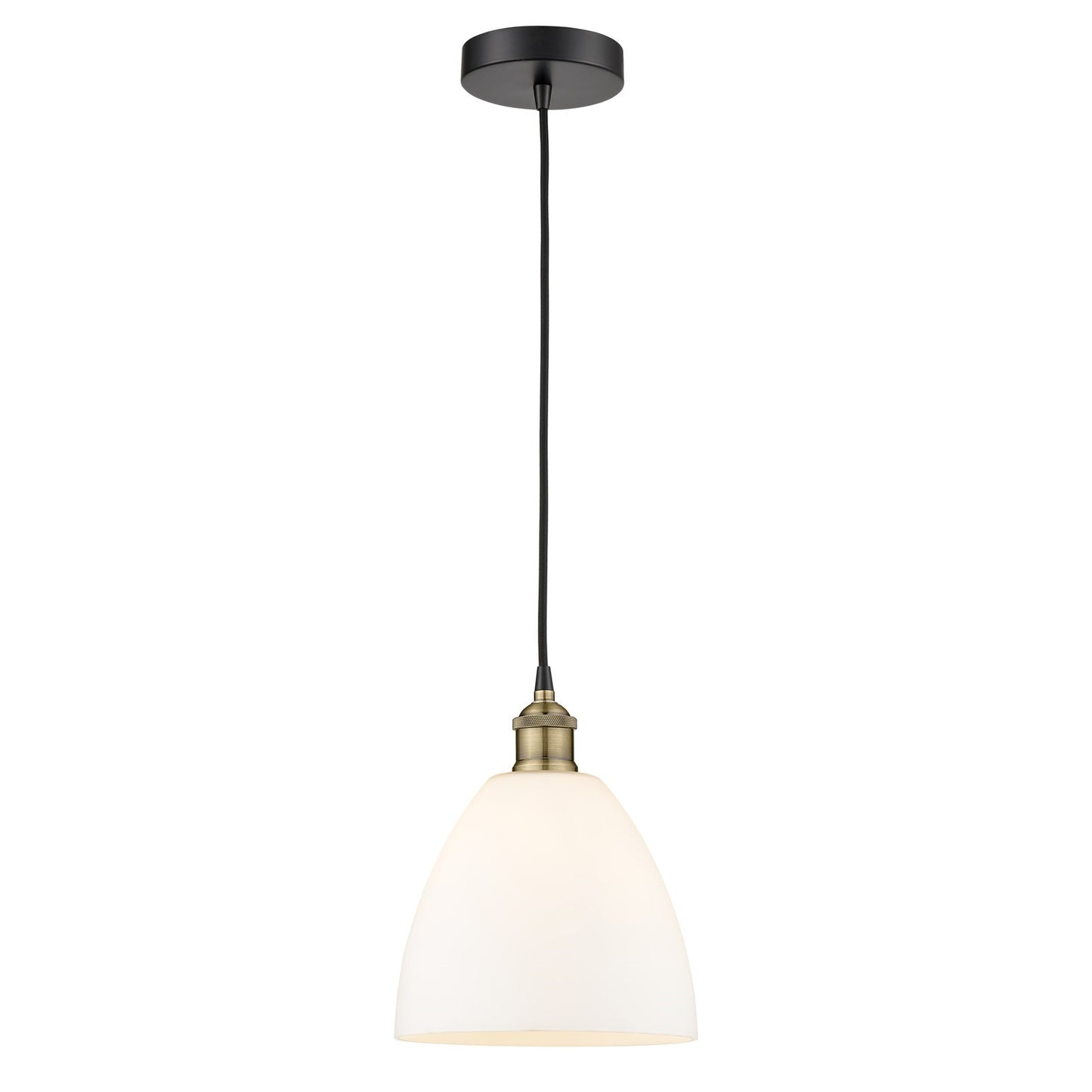 Innovations Bristol 9in 1-Light Mini Pendant | Industrial Black Antique Brass and Matte White Glass | Kitchen Island & | Model 616-1P-BAB-GBD-91-LED