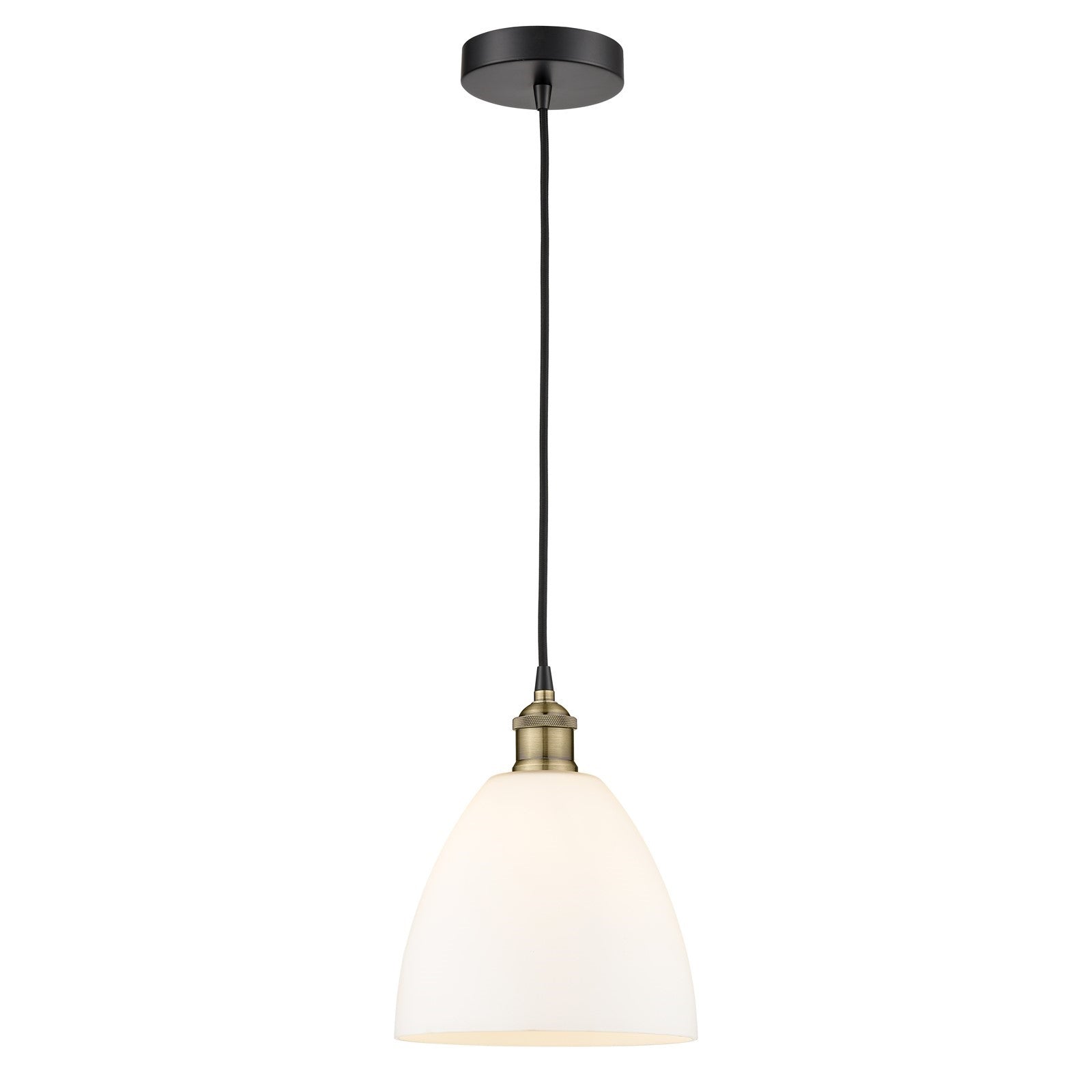 Innovations Bristol 9in 1-Light Mini Pendant | Industrial Black Antique Brass and Matte White Glass | Kitchen Island & | Model 616-1P-BAB-GBD-91-LED