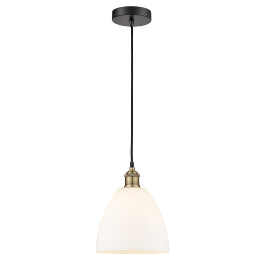 Innovations Bristol 9in 1-Light Mini Pendant | Industrial Black Antique Brass and Matte White Glass | Kitchen Island & | Model 616-1P-BAB-GBD-91-LED