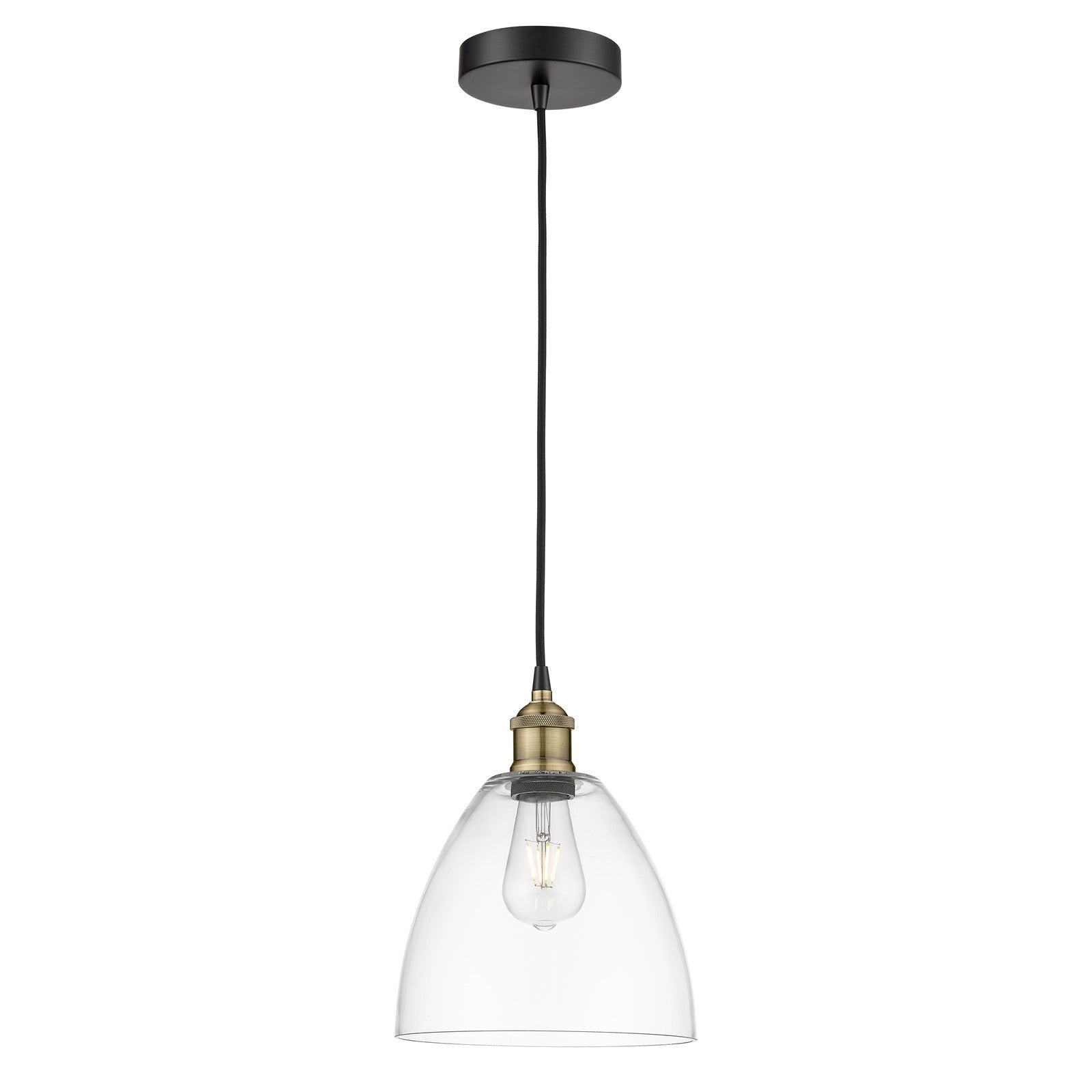 Innovations Bristol 9in 1-Light Mini Pendant | Industrial Black Antique Brass and Clear Glass | Kitchen Island & Dining Room | Model 616-1P-BAB-GBD-92-LED