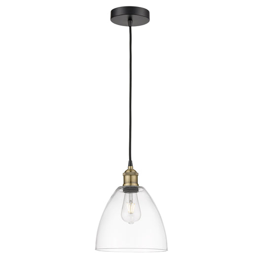Innovations Bristol 9in 1-Light Mini Pendant | Industrial Black Antique Brass and Clear Glass | Kitchen Island & Dining Room | Model 616-1P-BAB-GBD-92-LED
