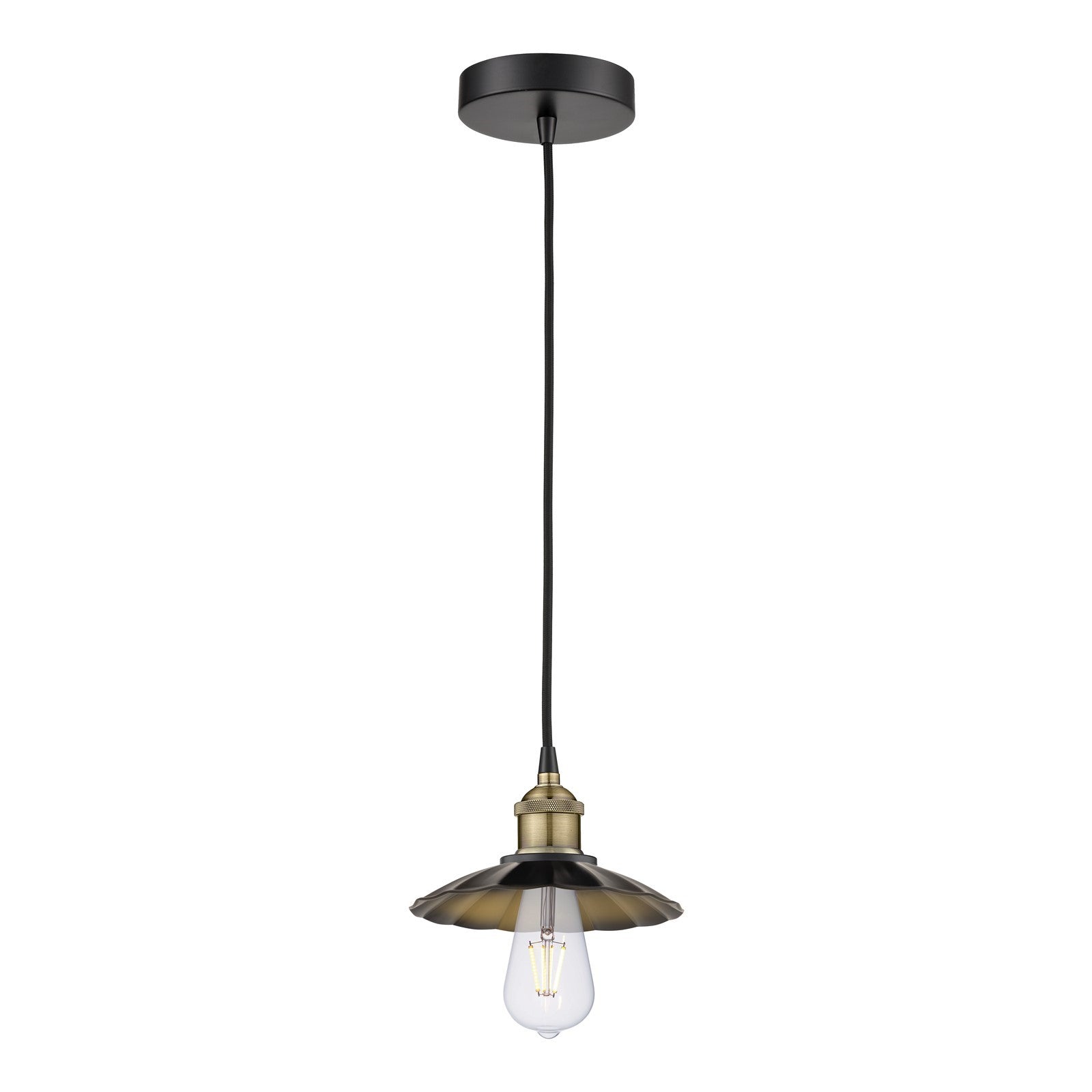 Innovations Scallop 8in 1-Light Mini Pendant | Industrial Black Antique Brass and Matte Black Metal Shade | Kitchen Island & | Model 616-1P-BAB-M17-BK