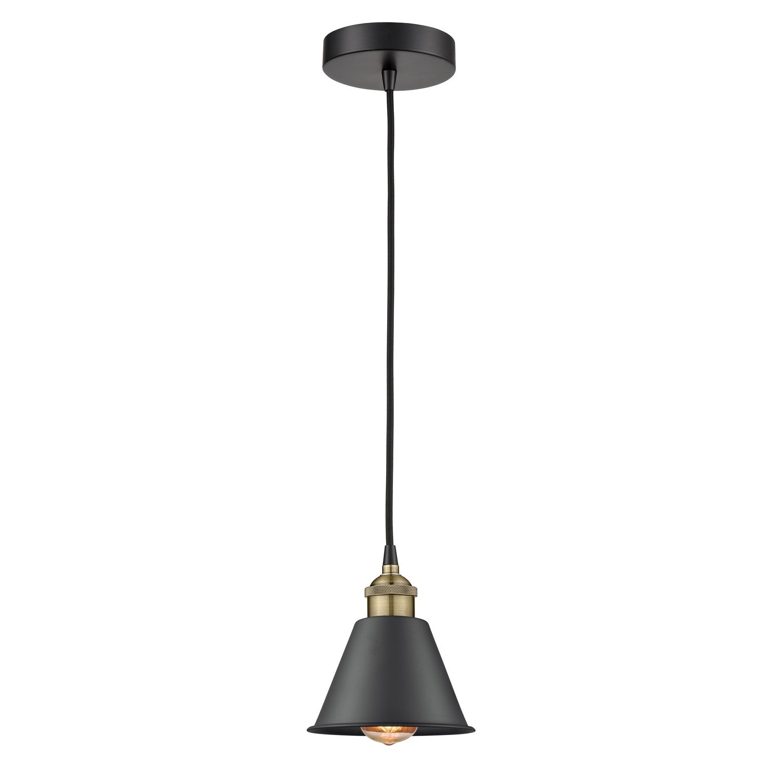 Innovations Smithfield 7in 1-Light Mini Pendant | Industrial Black Antique Brass and Matte Black Metal | Kitchen Island & Dining | Model 616-1P-BAB-M8-LED