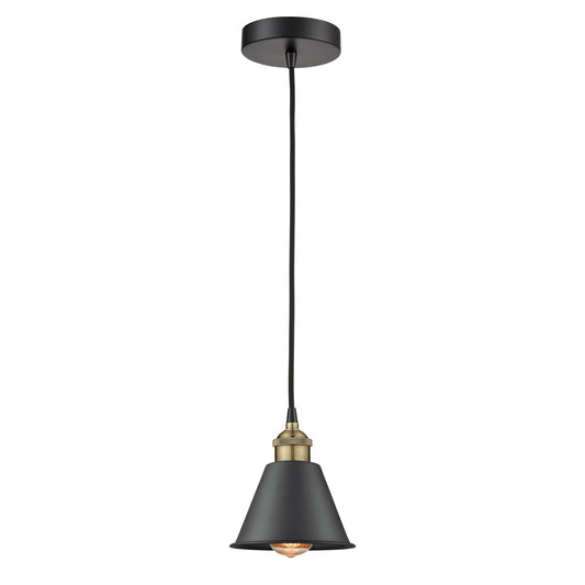 Innovations Smithfield 7in 1-Light Mini Pendant | Industrial Black Antique Brass and Matte Black Metal | Kitchen Island & Dining | Model 616-1P-BAB-M8-LED