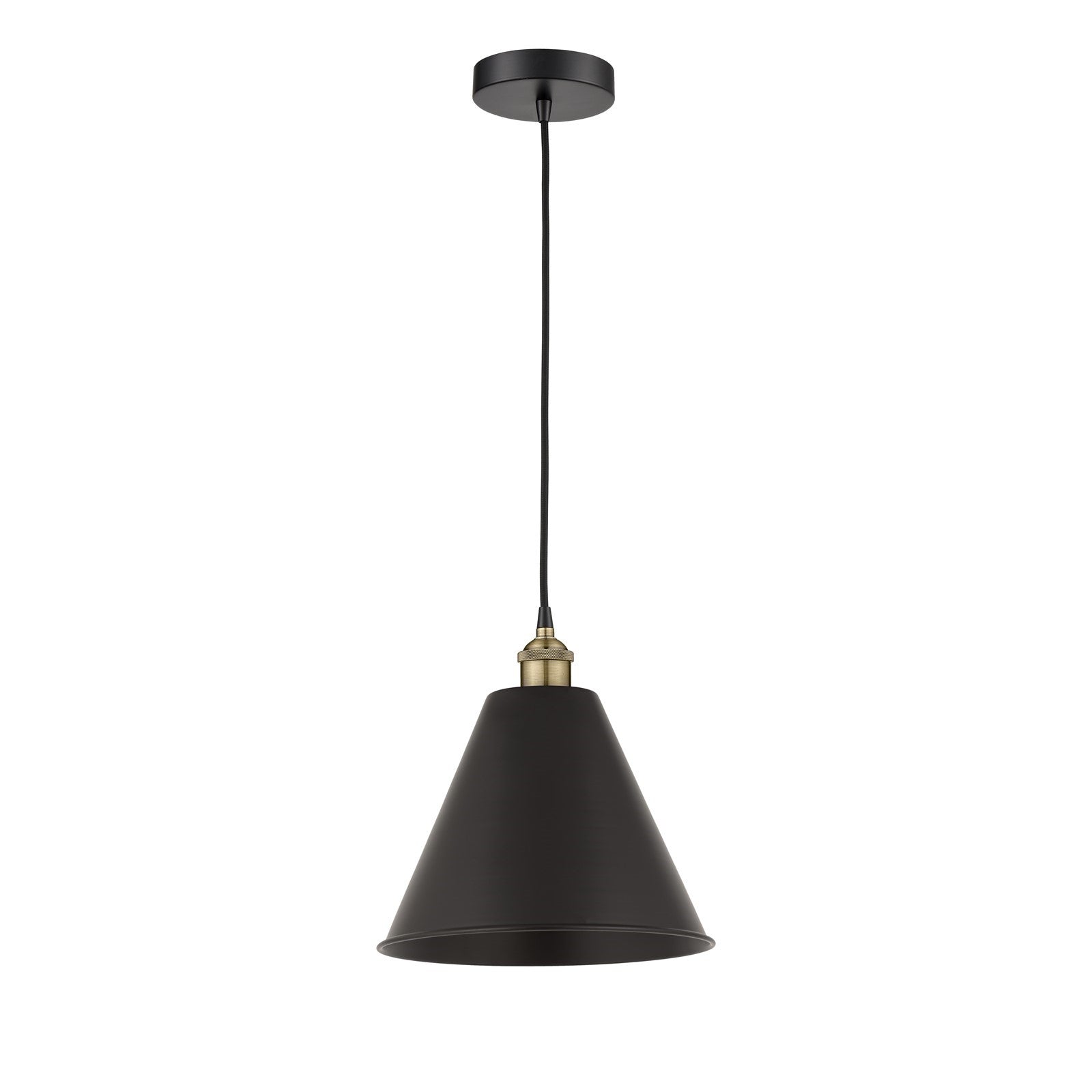 Innovations Berkshire Metal 12in 1-Light Mini Pendant | Industrial Black Antique Brass and Matte Black Metal Shade | Kitchen | Model 616-1P-BAB-MBC-12-BK