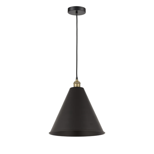 Innovations Berkshire 16in 1-Light Mini Pendant | Industrial Black Antique Brass and Matte Black Metal | Kitchen Island & | Model 616-1P-BAB-MBC-16-BK