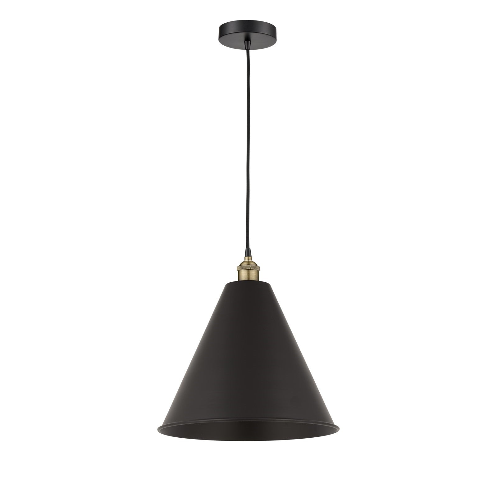 Innovations Berkshire 16in 1-Light Mini Pendant | Industrial Black Antique Brass and Matte Black Metal | Kitchen Island & | Model 616-1P-BAB-MBC-16-BK