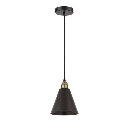 Innovations Berkshire Metal 8in 1-Light Mini Pendant | Industrial Black Antique Brass and Matte Black Metal Shade | Kitchen | Model 616-1P-BAB-MBC-8-BK