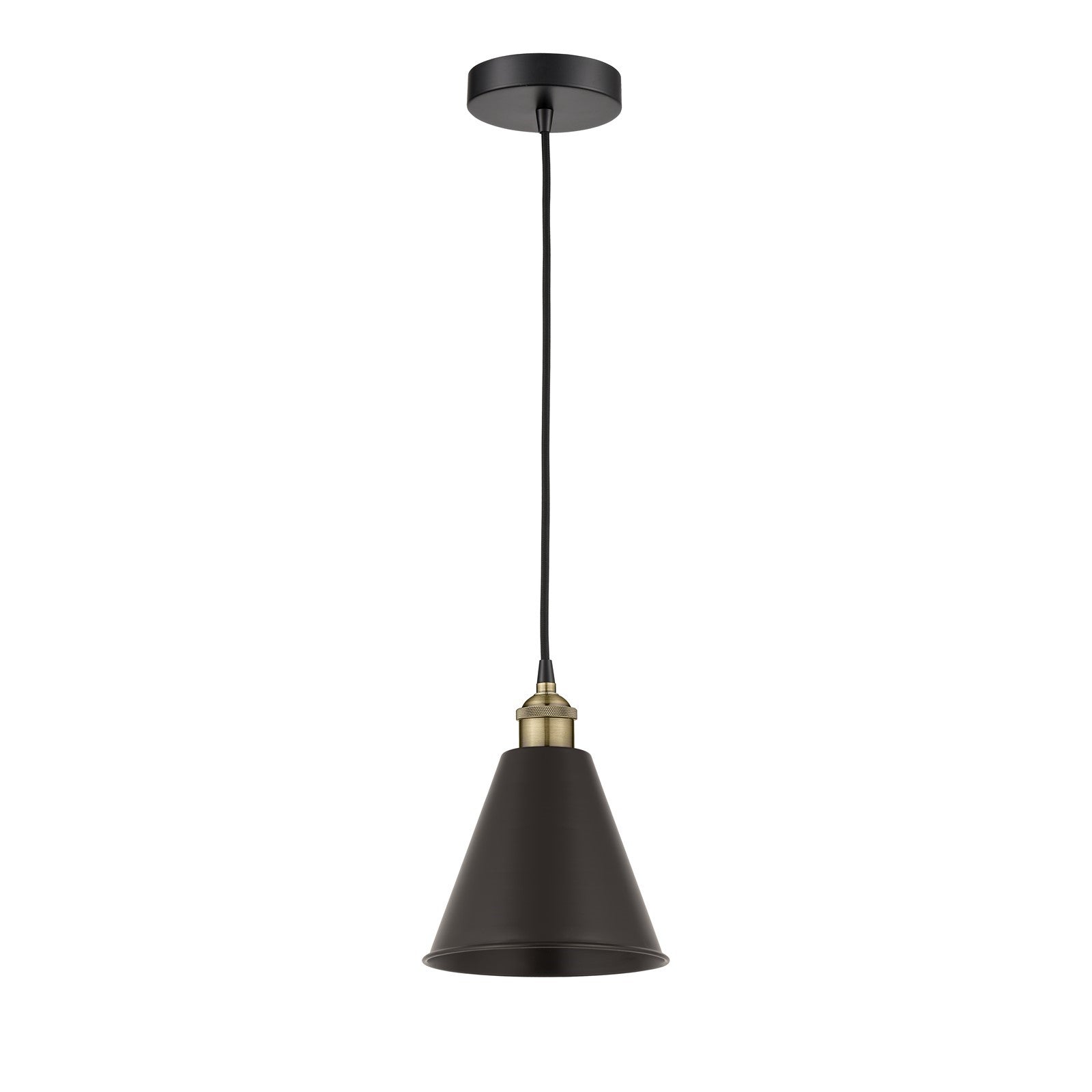 Innovations Berkshire Metal 8in 1-Light Mini Pendant | Industrial Black Antique Brass and Matte Black Metal Shade | Model 616-1P-BAB-MBC-8-BK-LED