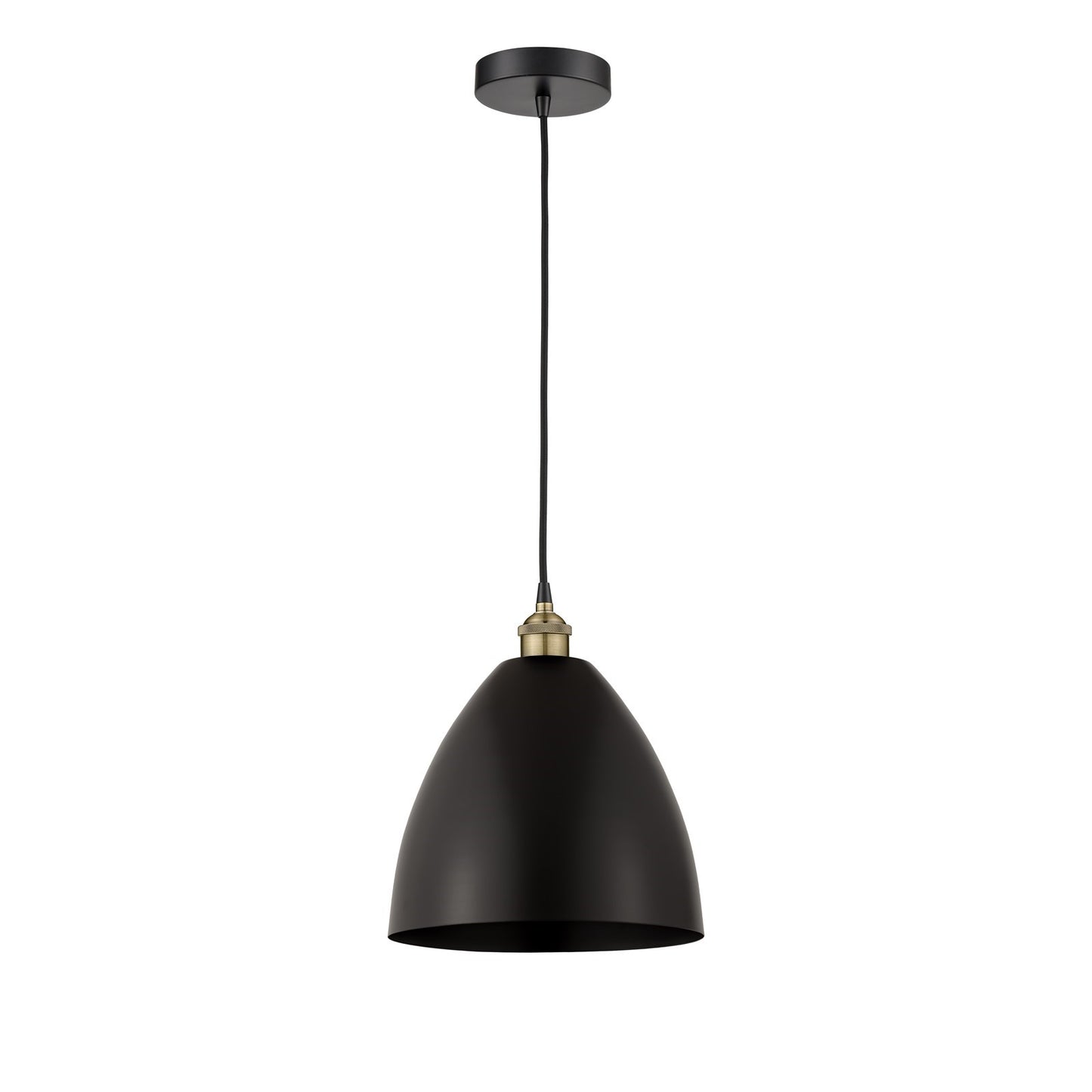 Innovations Bristol 12in 1-Light Mini Pendant | Industrial Black Antique Brass and Matte Black Metal Shade | Kitchen Island & | Model 616-1P-BAB-MBD-12-BK